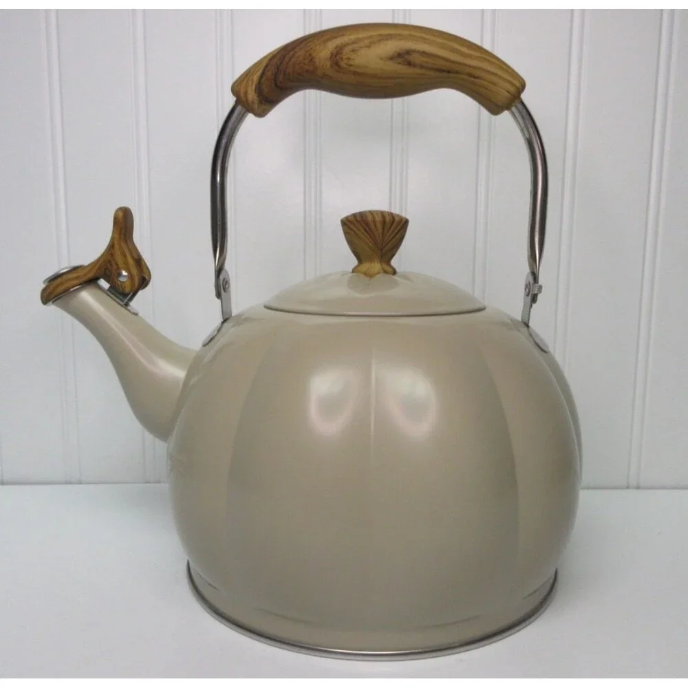 Pioneer Woman Pumpkin Whistling Tea Kettle with Lid Taupe
